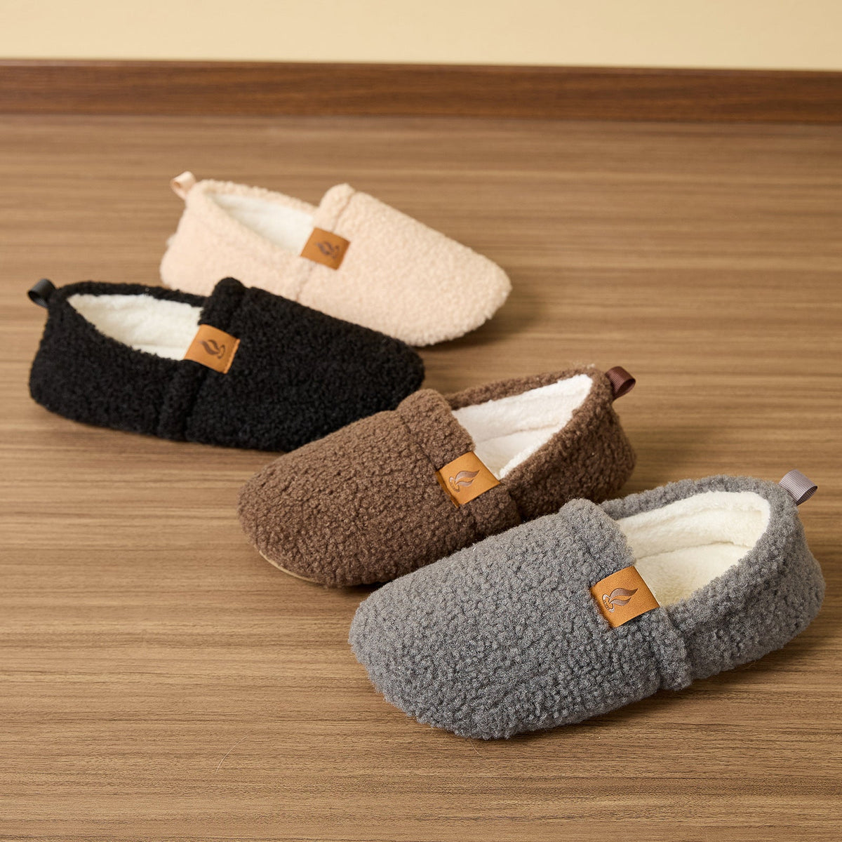 Auldweave women's warm shearling slippers – black, brown, grey and cream colour options