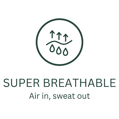 Breathability icon showing air and moisture arrows