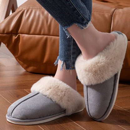 Dark grey warm slippers shown close up