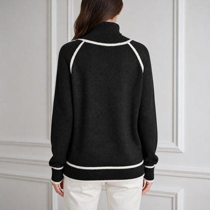 Black women's contrast-trim roll-neck knitted jumper, back view