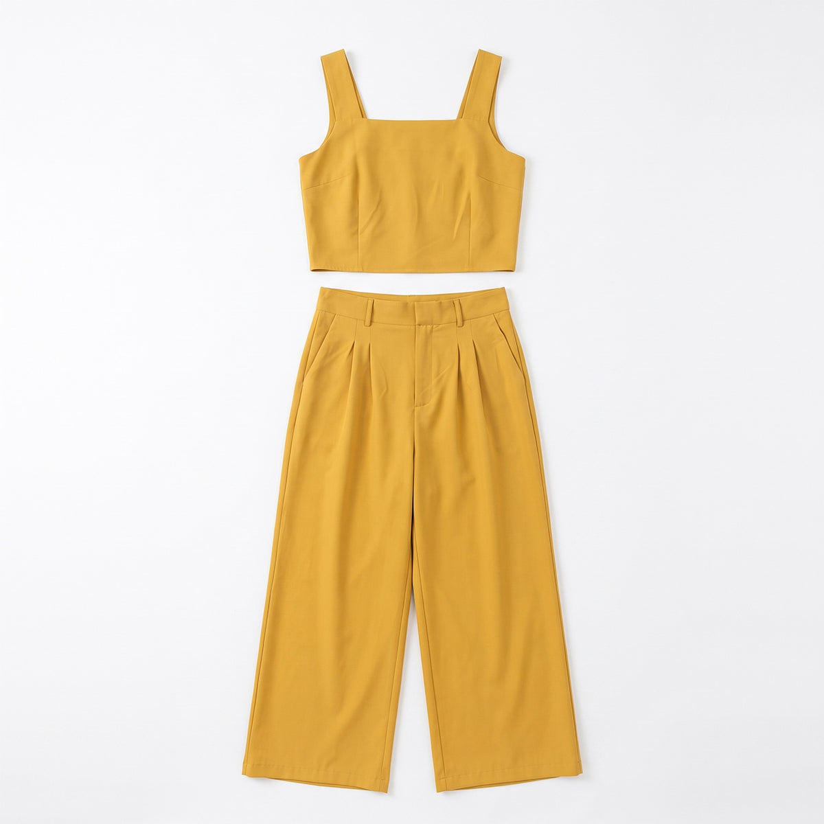 Linen Look Square Neck Crop Top & High Waist Wide Leg Trouser Co-ord