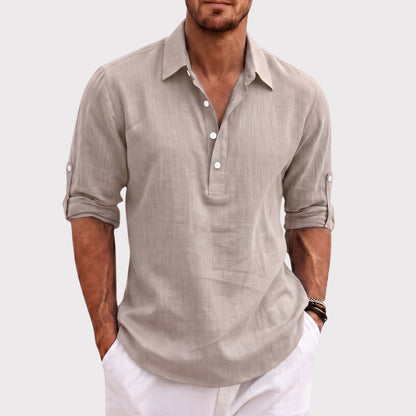 Auldweave Men's Polo Shirt Casual Linen Look Grandad Henley Breathable