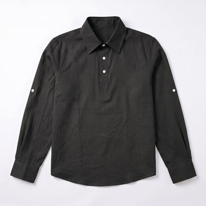 Auldweave Men's Polo Shirt Casual Linen Look Grandad Henley Breathable