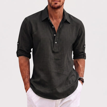 Auldweave Men's Polo Shirt Casual Linen Look Grandad Henley Breathable