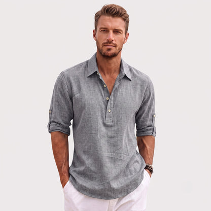Auldweave Men's Polo Shirt Casual Linen Look Grandad Henley Breathable