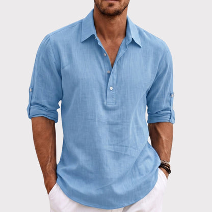 Auldweave Men's Polo Shirt Casual Linen Look Grandad Henley Breathable