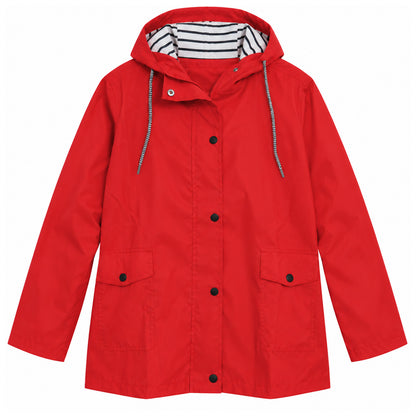 Women's Full-Zip Waterproof Windproof Hooded Raincoat With Pockets