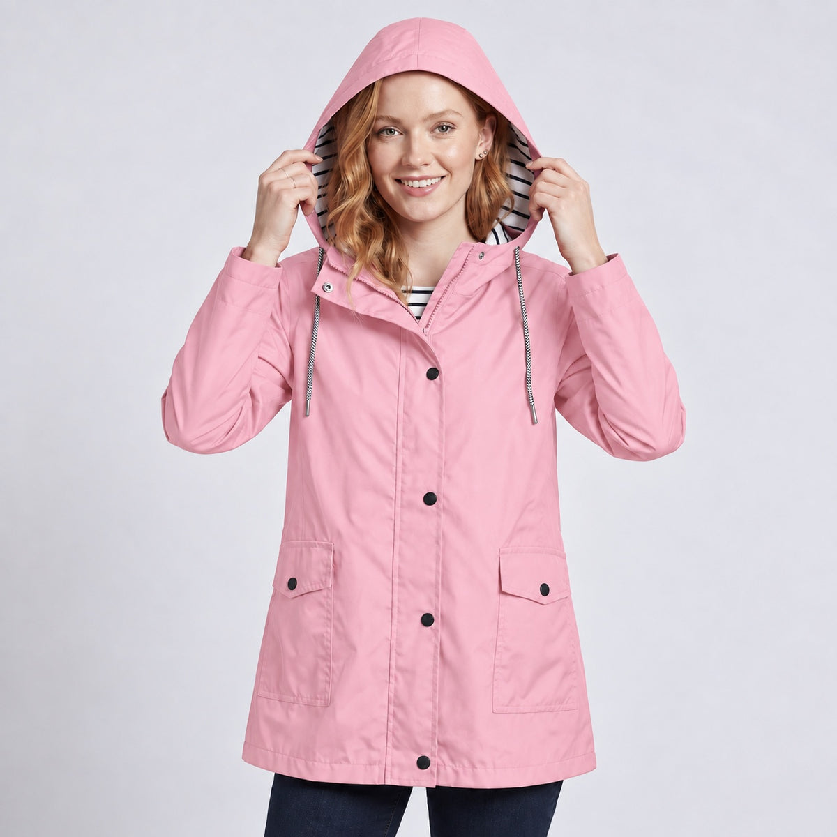 Women's Full-Zip Waterproof Windproof Hooded Raincoat With Pockets