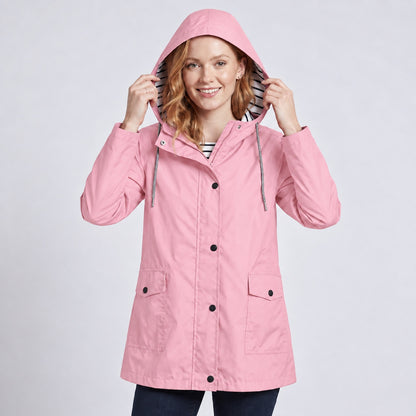 Women's Full-Zip Waterproof Windproof Hooded Raincoat With Pockets