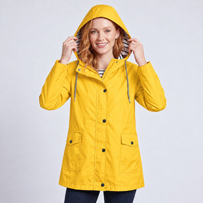Women's Full-Zip Waterproof Windproof Hooded Raincoat With Pockets