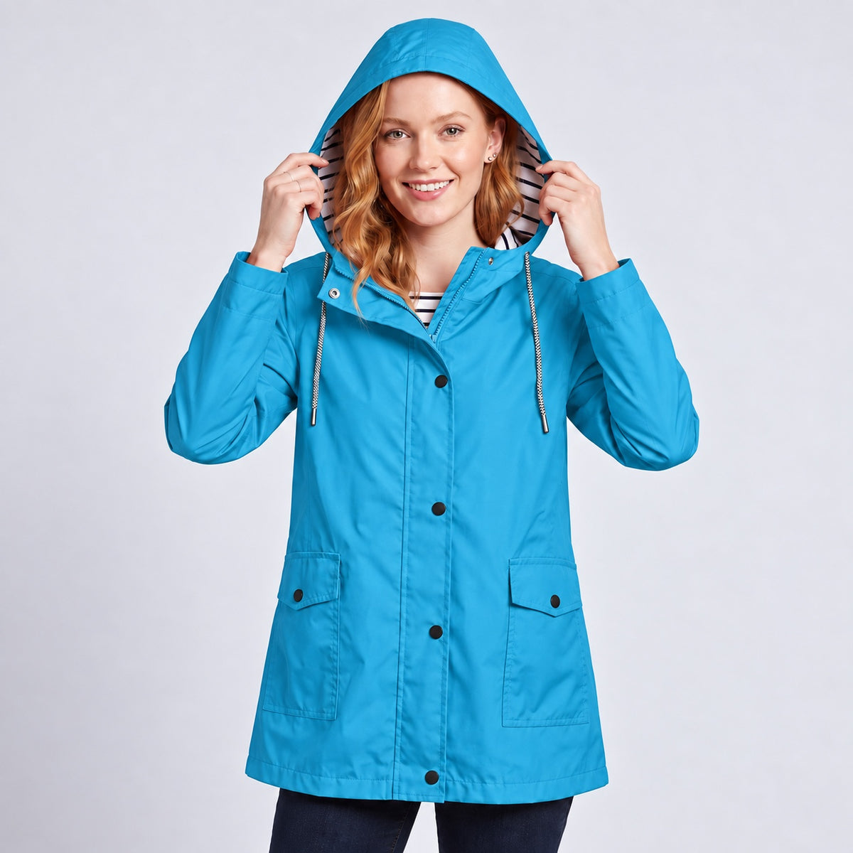 Women's Full-Zip Waterproof Windproof Hooded Raincoat With Pockets