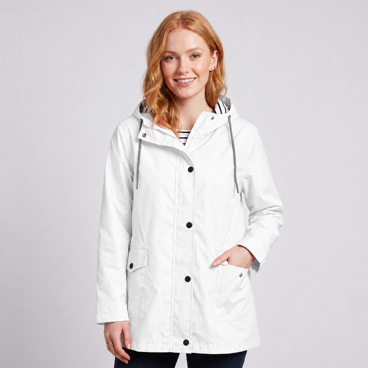 Women's Full-Zip Waterproof Windproof Hooded Raincoat With Pockets