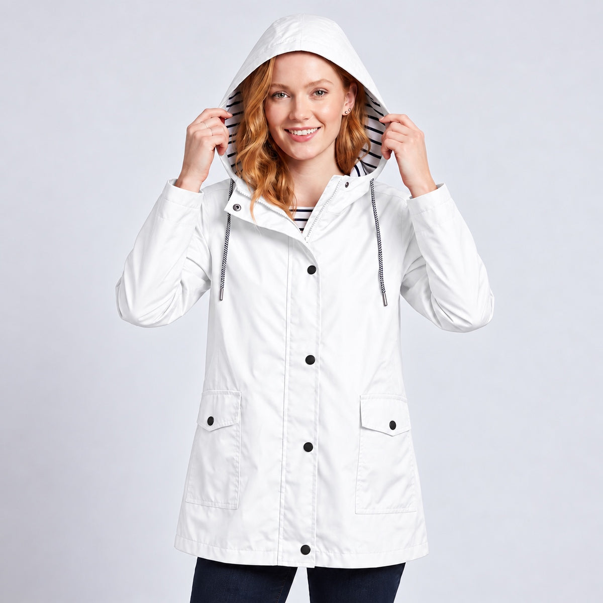 Women's Full-Zip Waterproof Windproof Hooded Raincoat With Pockets