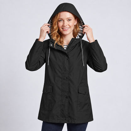 Women's Full-Zip Waterproof Windproof Hooded Raincoat With Pockets