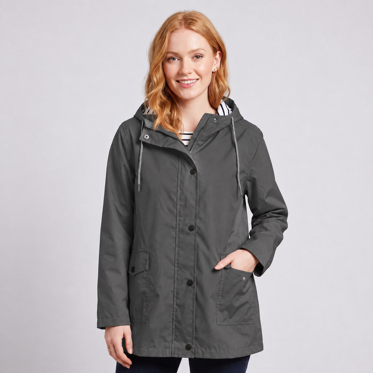 Women's Full-Zip Waterproof Windproof Hooded Raincoat With Pockets
