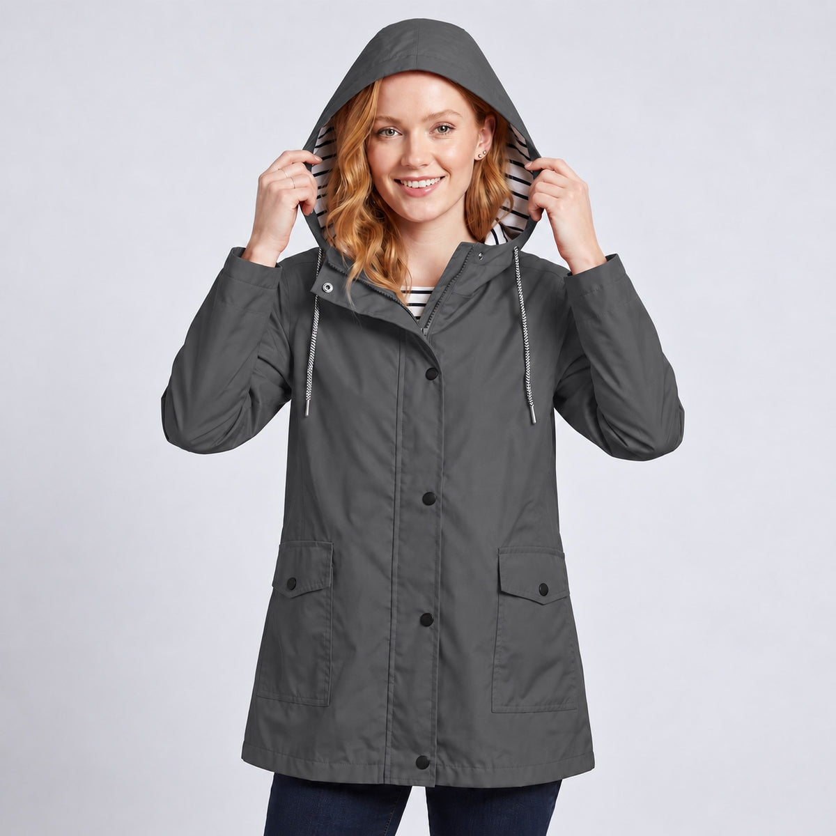 Women's Full-Zip Waterproof Windproof Hooded Raincoat With Pockets
