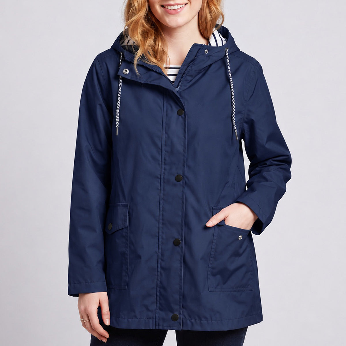 Women's Full-Zip Waterproof Windproof Hooded Raincoat With Pockets