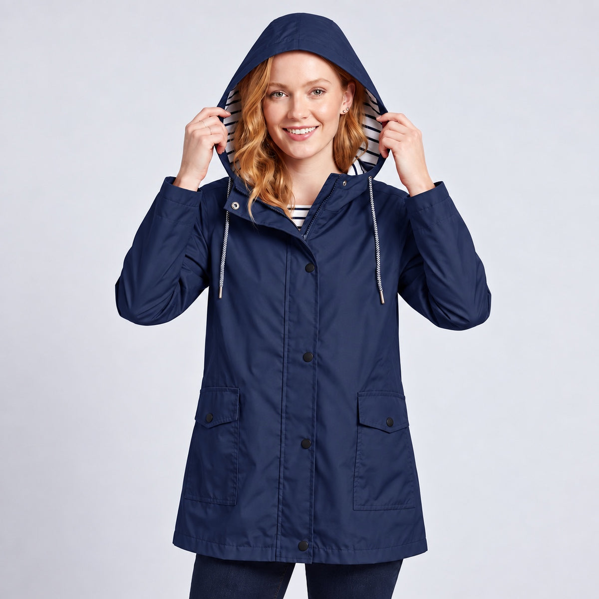 Women's Full-Zip Waterproof Windproof Hooded Raincoat With Pockets