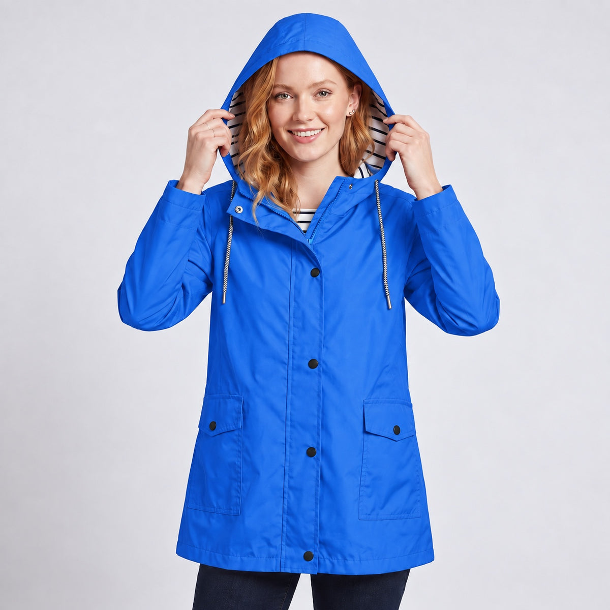Women's Full-Zip Waterproof Windproof Hooded Raincoat With Pockets