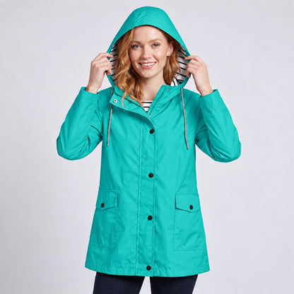 Women's Full-Zip Waterproof Windproof Hooded Raincoat With Pockets