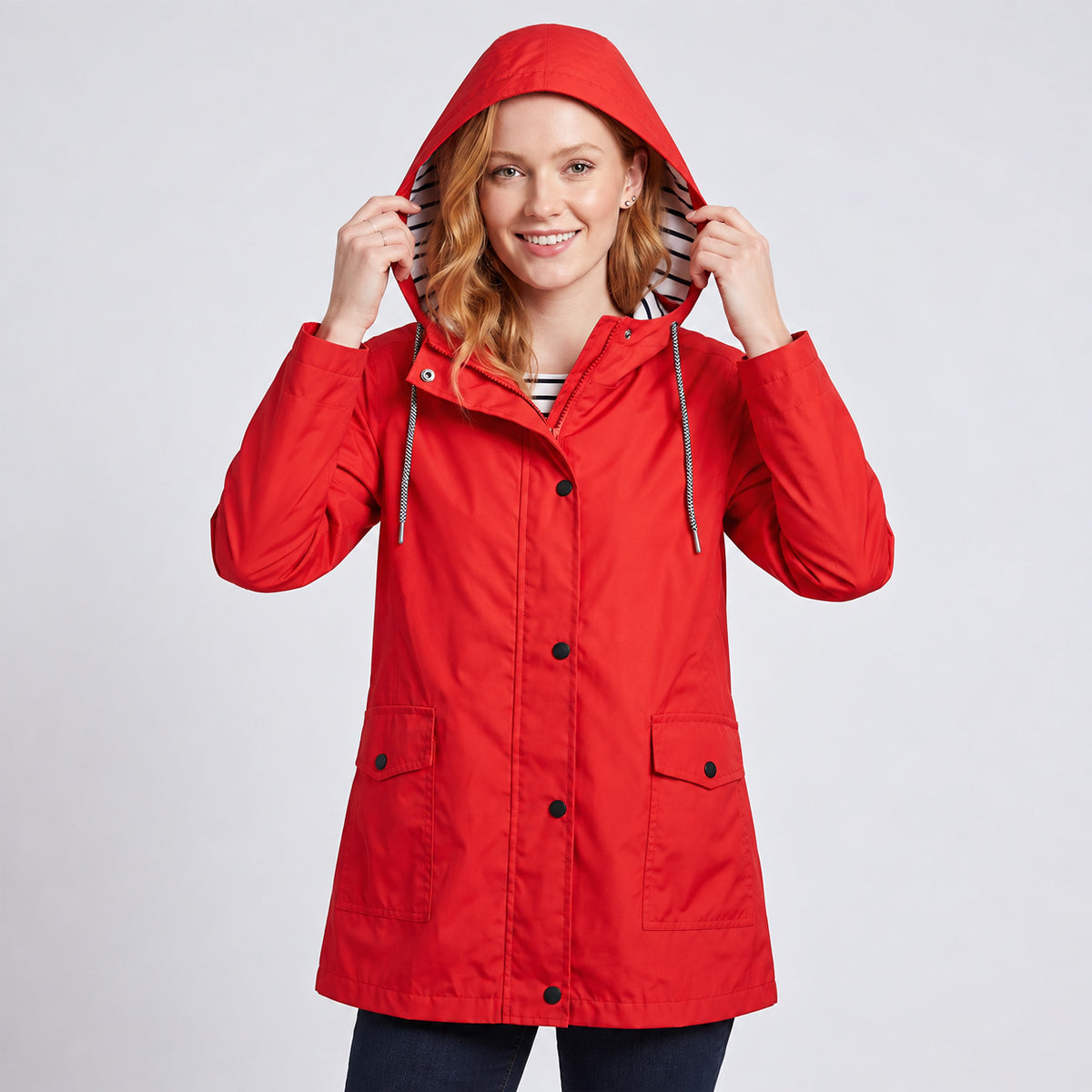 Women's Full-Zip Waterproof Windproof Hooded Raincoat With Pockets