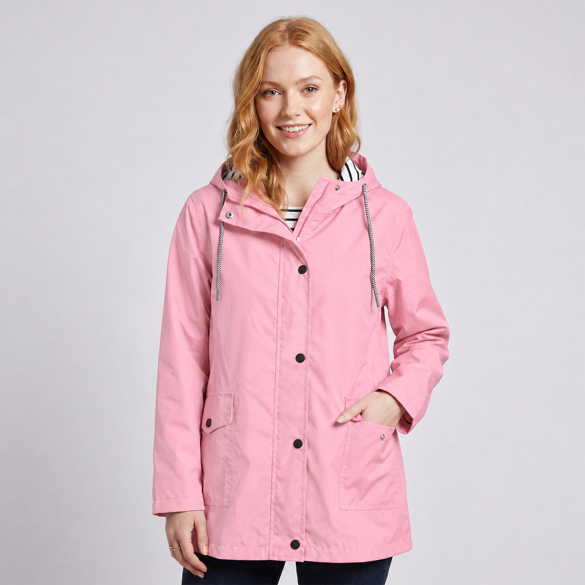 Women's Full-Zip Waterproof Windproof Hooded Raincoat With Pockets