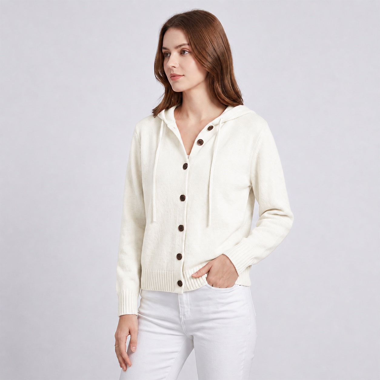 Women's Hooded Knitted Cardigan Button Front Casual Autumn Jumper
