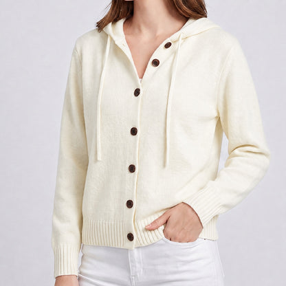 Women's Hooded Knitted Cardigan Button Front Casual Autumn Jumper