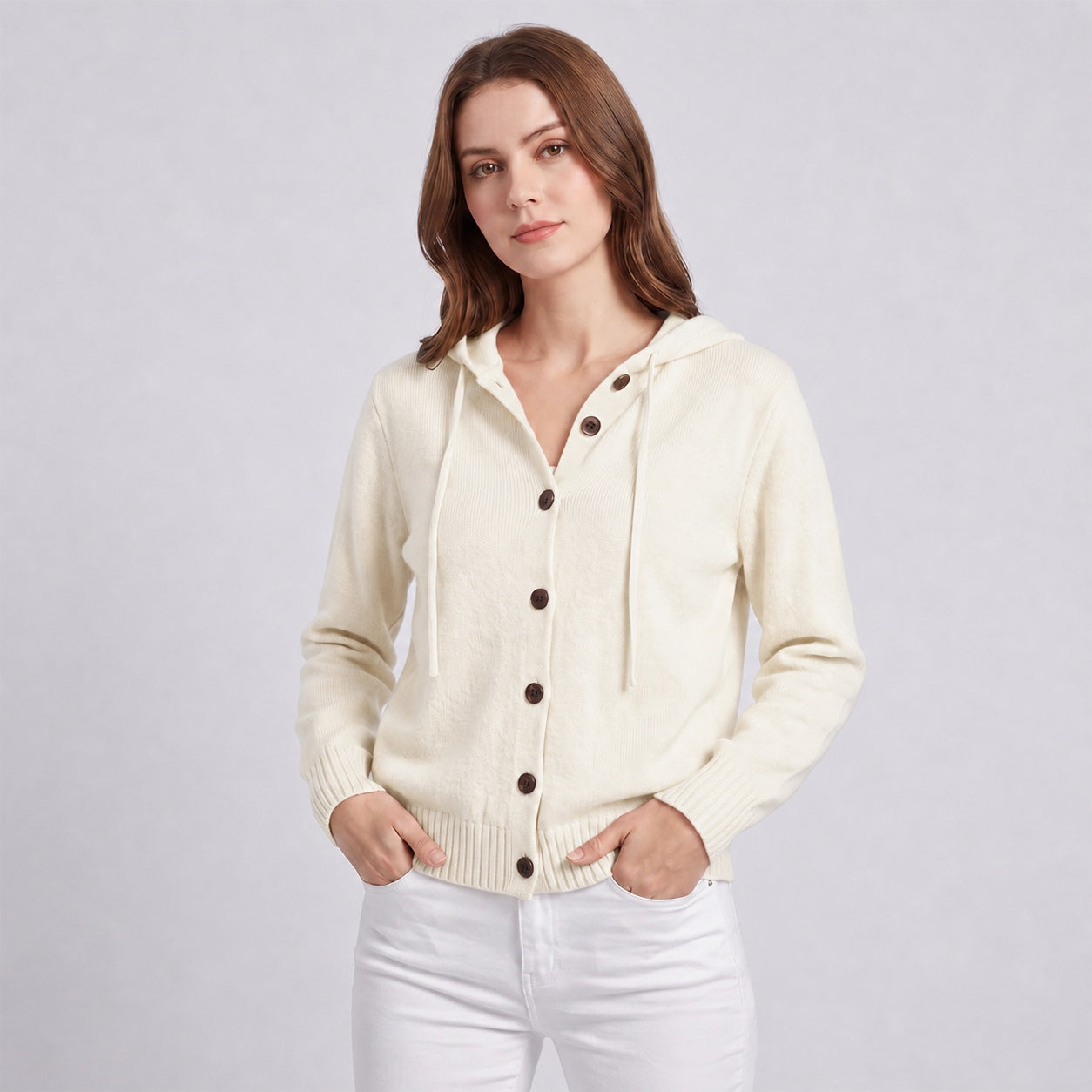 Women's Hooded Knitted Cardigan Button Front Casual Autumn Jumper