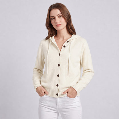 Women's Hooded Knitted Cardigan Button Front Casual Autumn Jumper