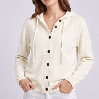 Women's Hooded Knitted Cardigan Button Front Casual Autumn Jumper