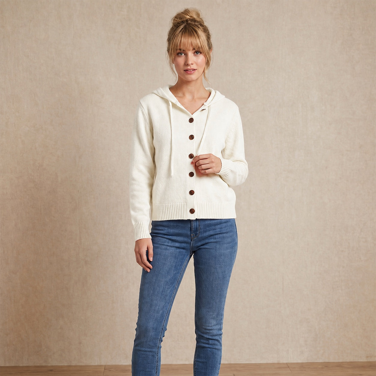 Women's Hooded Knitted Cardigan Button Front Casual Autumn Jumper