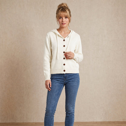 Women's Hooded Knitted Cardigan Button Front Casual Autumn Jumper