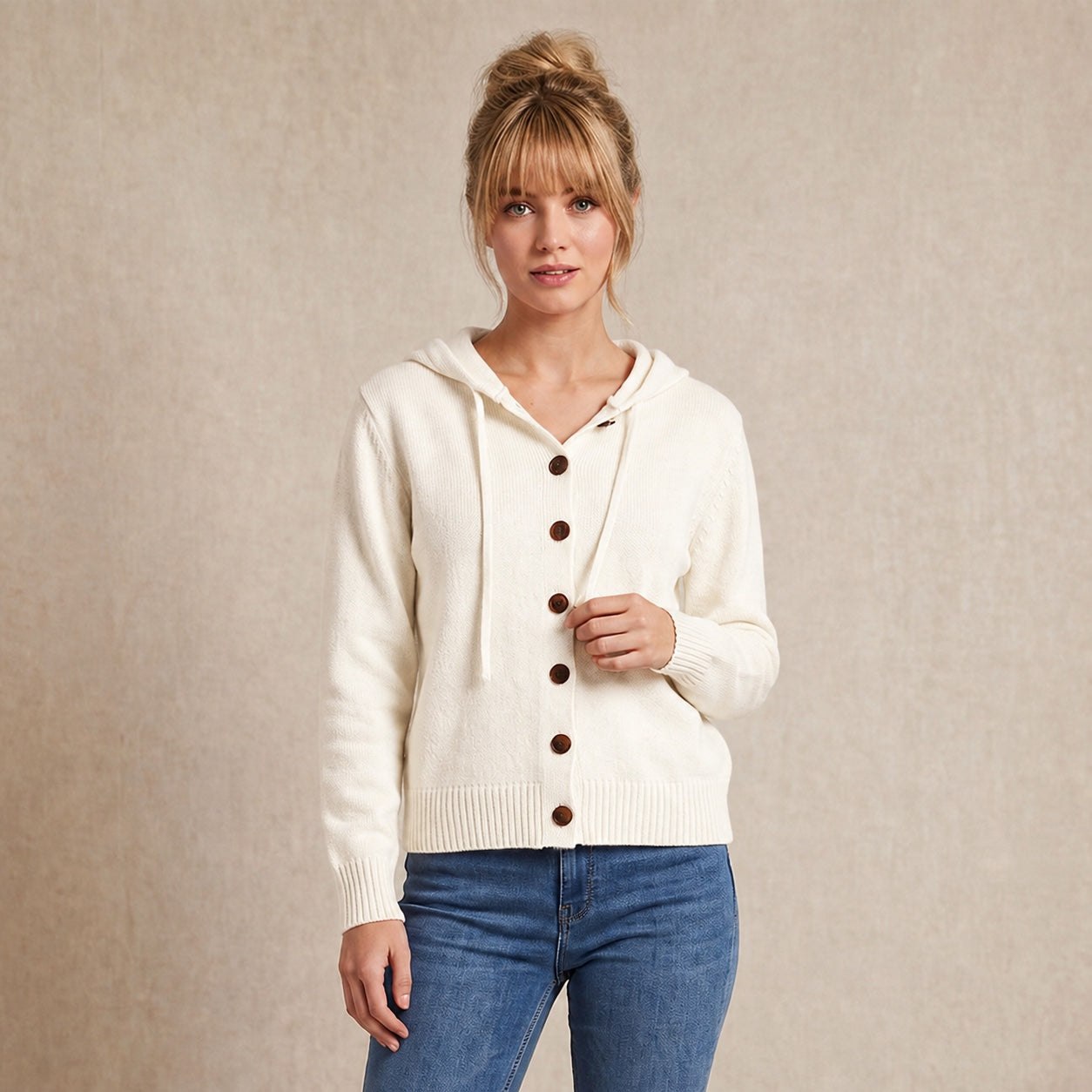 Women's Hooded Knitted Cardigan Button Front Casual Autumn Jumper