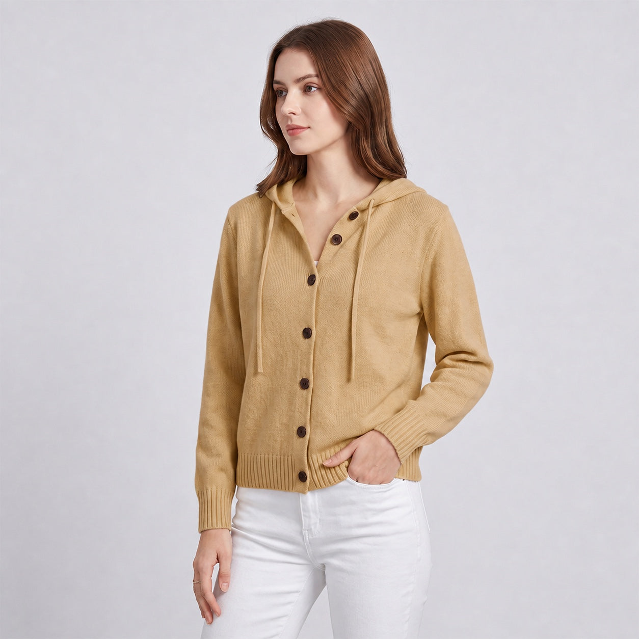 Women's Hooded Knitted Cardigan Button Front Casual Autumn Jumper