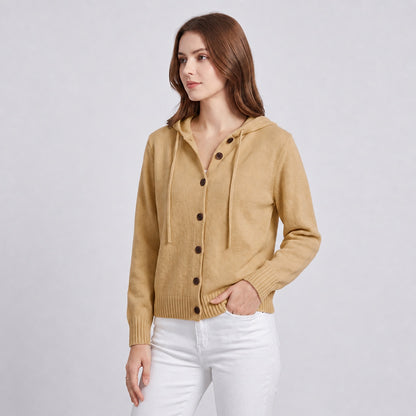 Women's Hooded Knitted Cardigan Button Front Casual Autumn Jumper