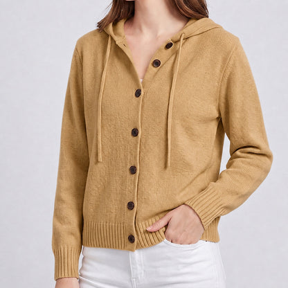 Women's Hooded Knitted Cardigan Button Front Casual Autumn Jumper