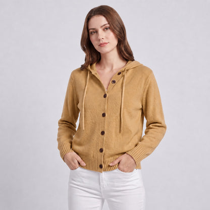 Women's Hooded Knitted Cardigan Button Front Casual Autumn Jumper