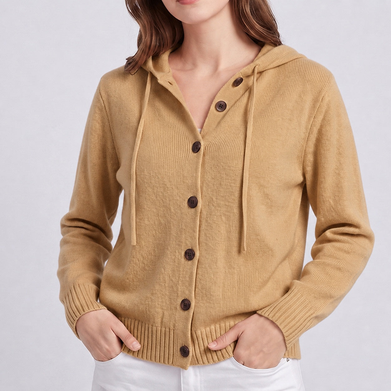 Women's Hooded Knitted Cardigan Button Front Casual Autumn Jumper