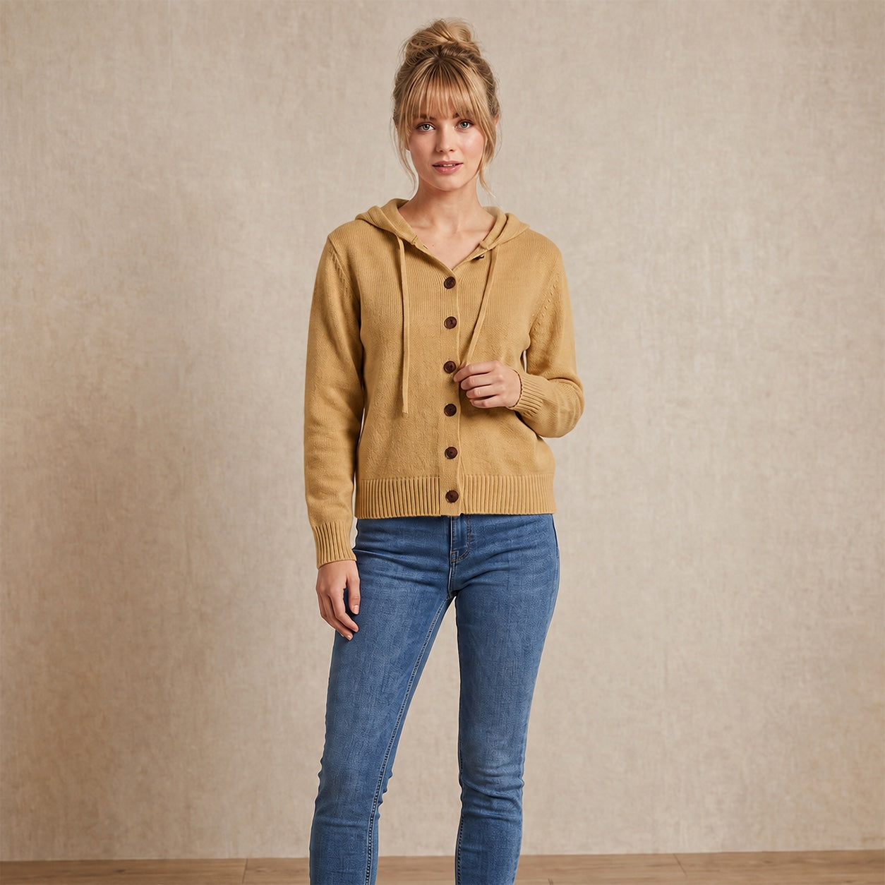 Women's Hooded Knitted Cardigan Button Front Casual Autumn Jumper