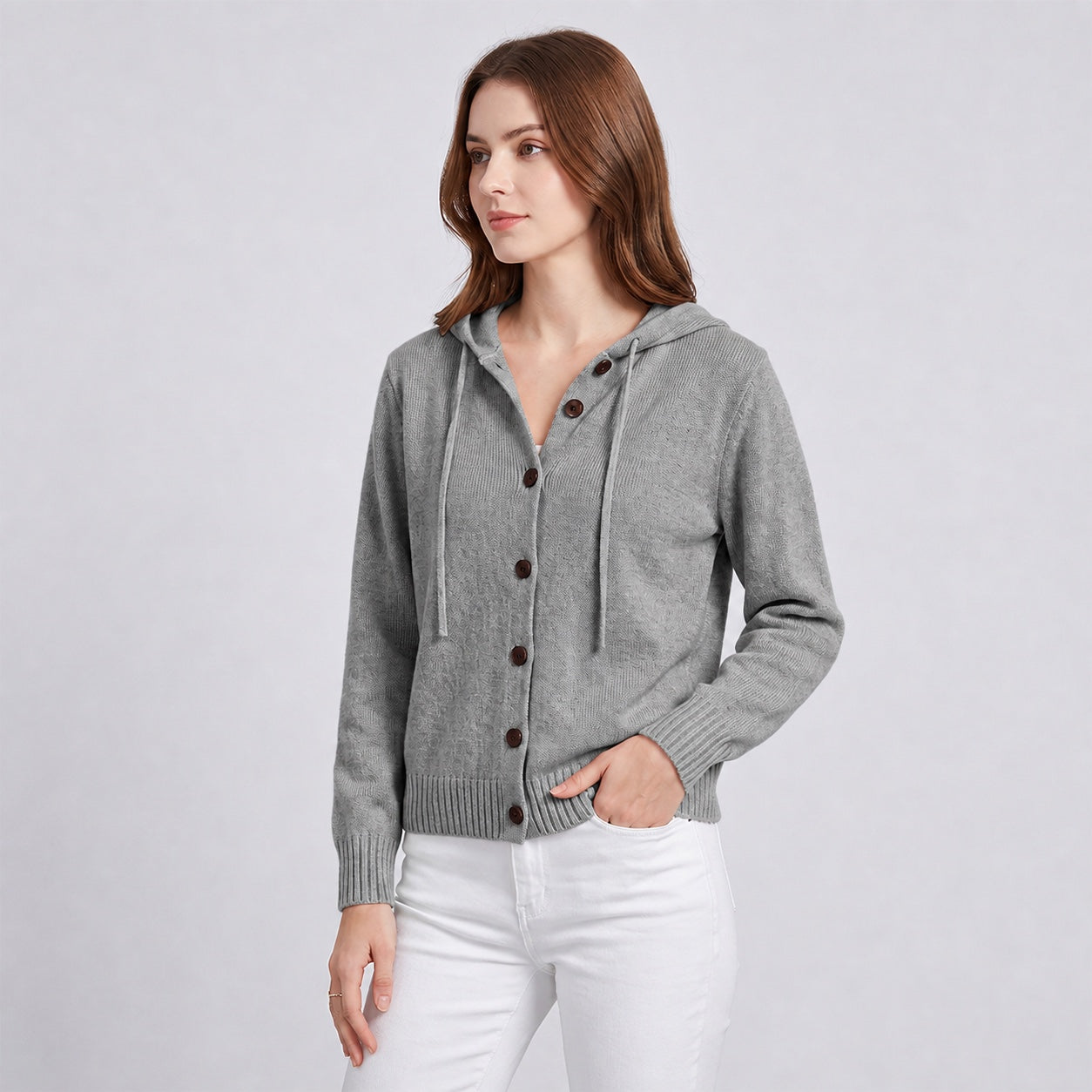 Women's Hooded Knitted Cardigan Button Front Casual Autumn Jumper
