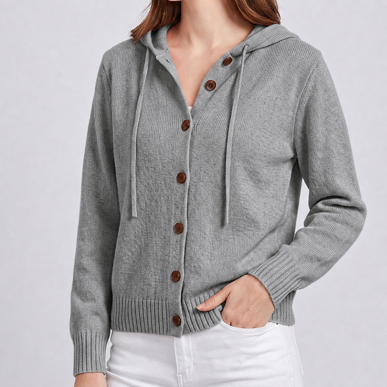 Women's Hooded Knitted Cardigan Button Front Casual Autumn Jumper