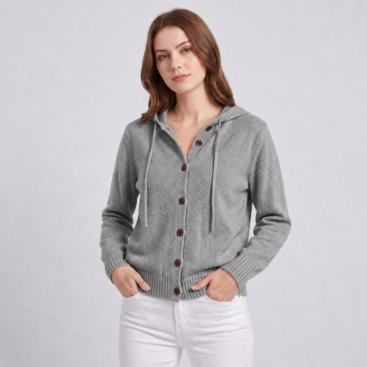 Women's Hooded Knitted Cardigan Button Front Casual Autumn Jumper