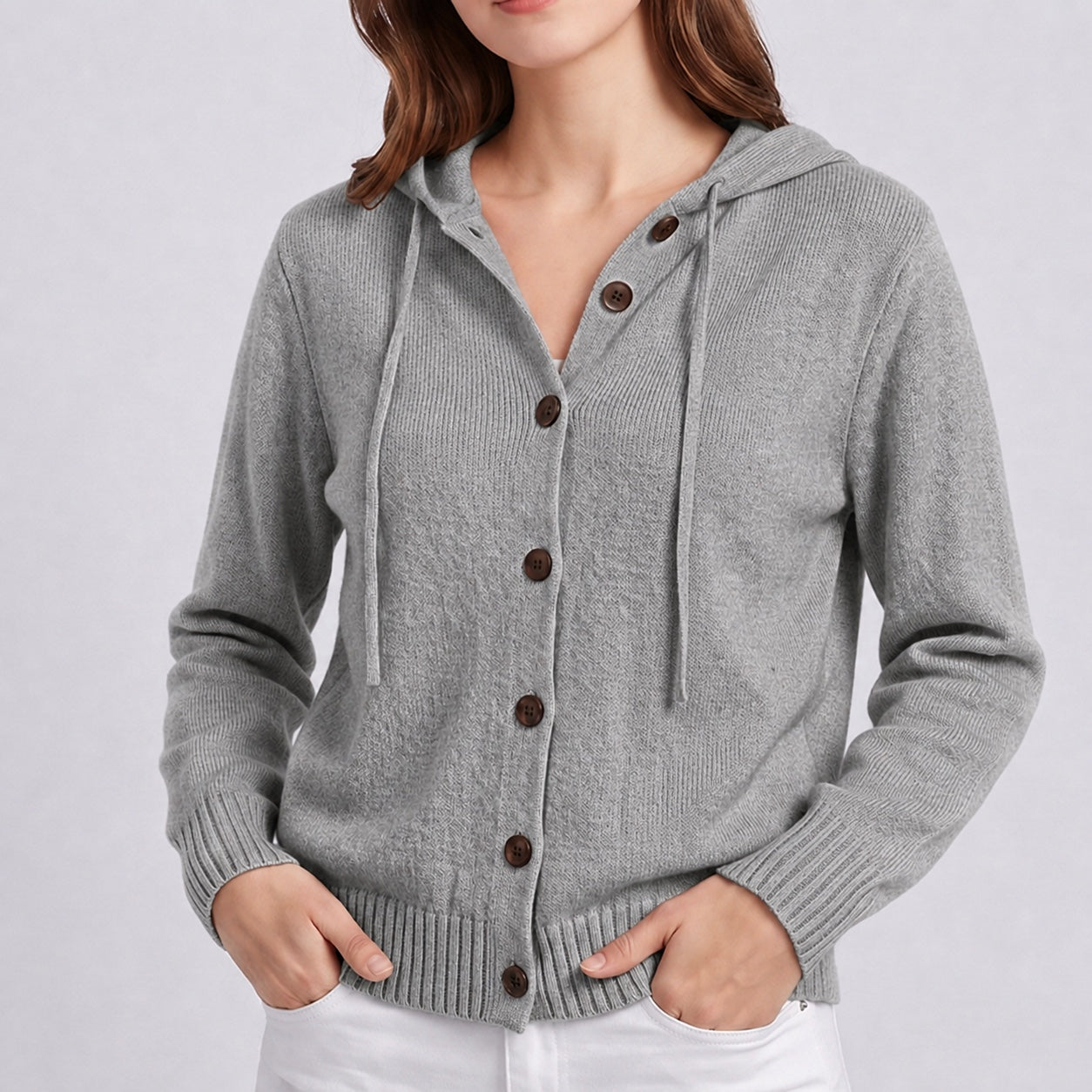 Women's Hooded Knitted Cardigan Button Front Casual Autumn Jumper