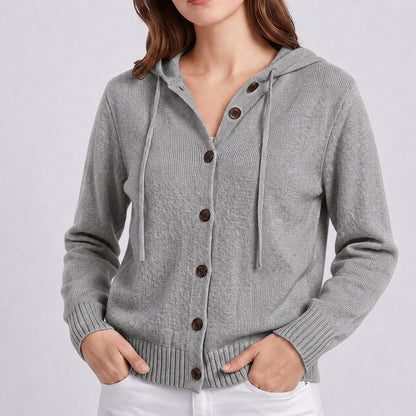 Women's Hooded Knitted Cardigan Button Front Casual Autumn Jumper