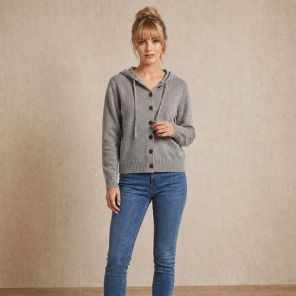 Women's Hooded Knitted Cardigan Button Front Casual Autumn Jumper
