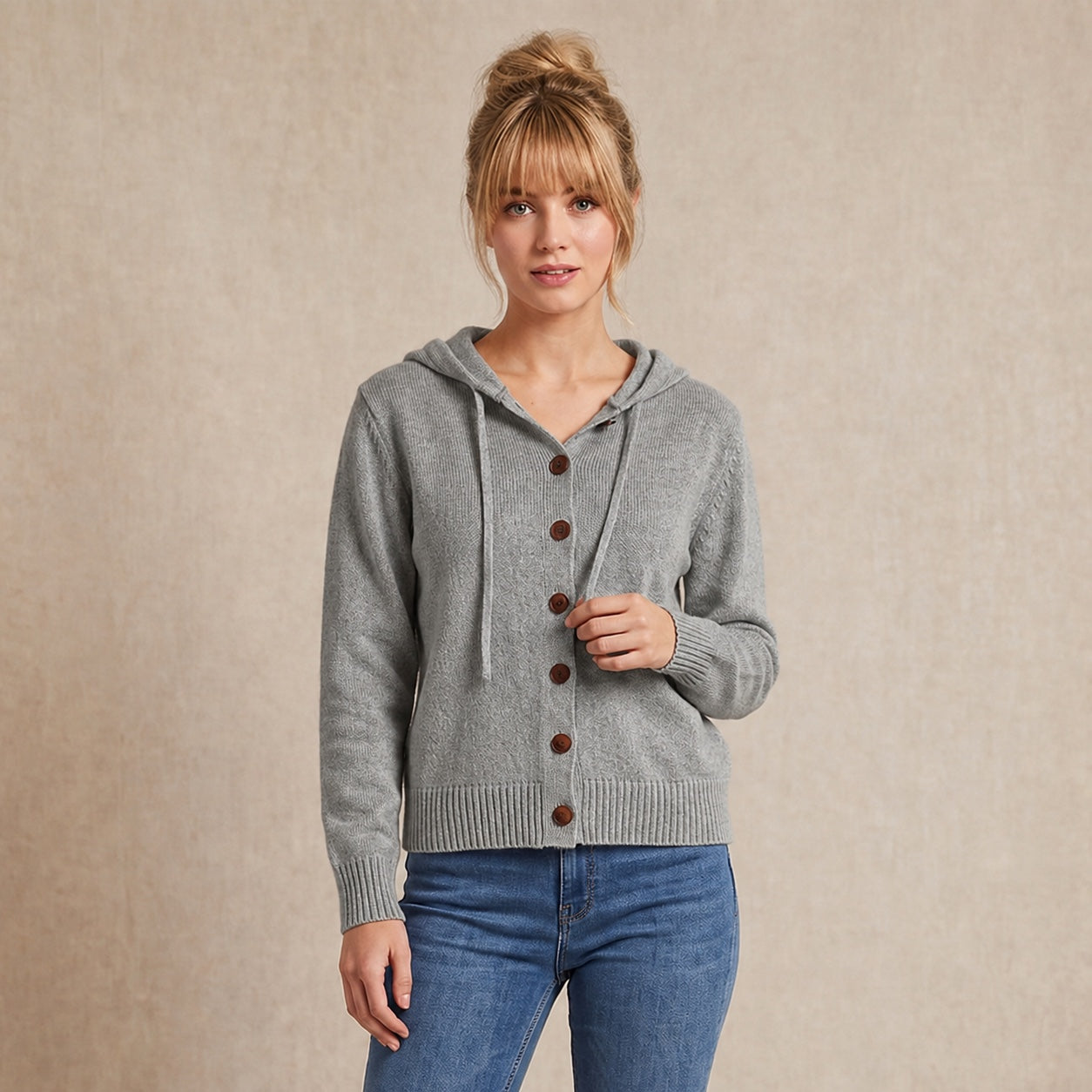 Women's Hooded Knitted Cardigan Button Front Casual Autumn Jumper