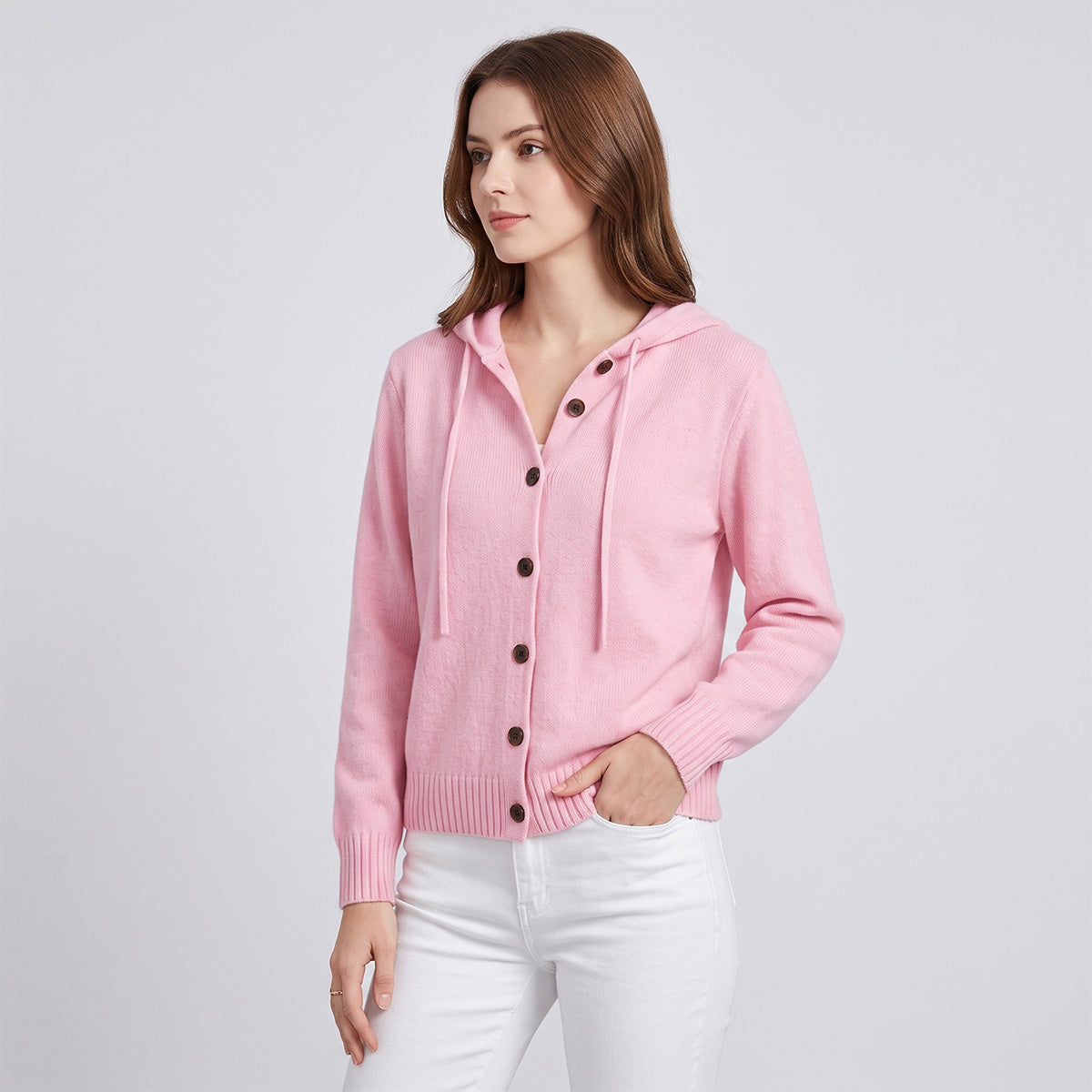 Women's Hooded Knitted Cardigan Button Front Casual Autumn Jumper