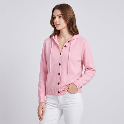 Women's Hooded Knitted Cardigan Button Front Casual Autumn Jumper
