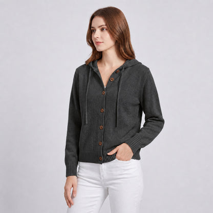 Women's Hooded Knitted Cardigan Button Front Casual Autumn Jumper